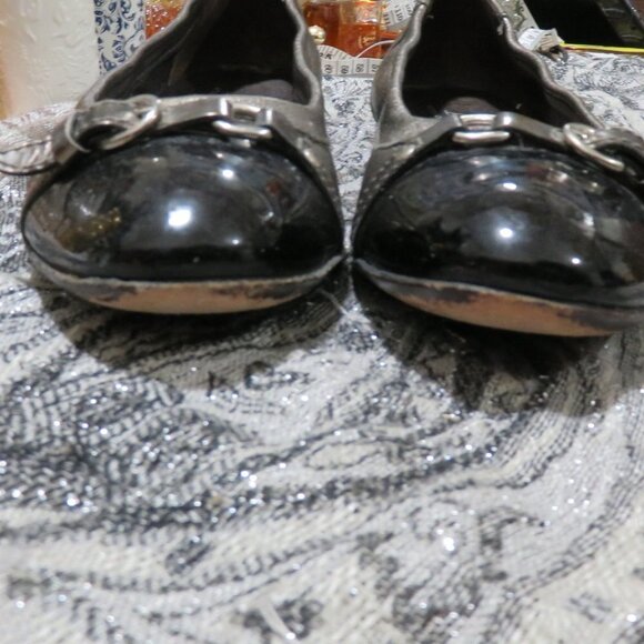 BOGO AGL Black Silverish Leather Cap Toe Ballet Flat Size 8 scrunched slip on 8 - Picture 12 of 13